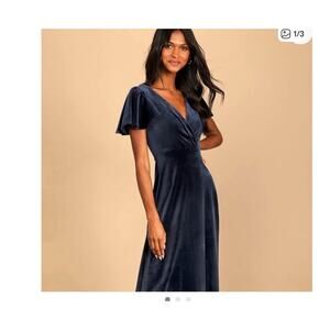 Sz S - NEW Lulus Blue Velvet Maxi Dress